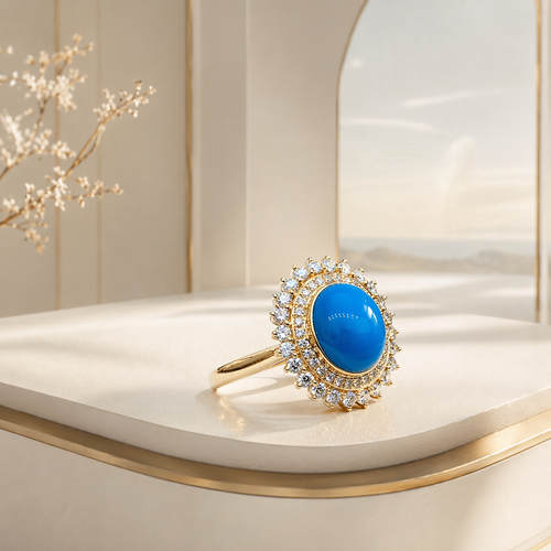 Algorithm Halo 18K gold turquoise ring - AI-designed Wudang turquoise | Turquoise Princess