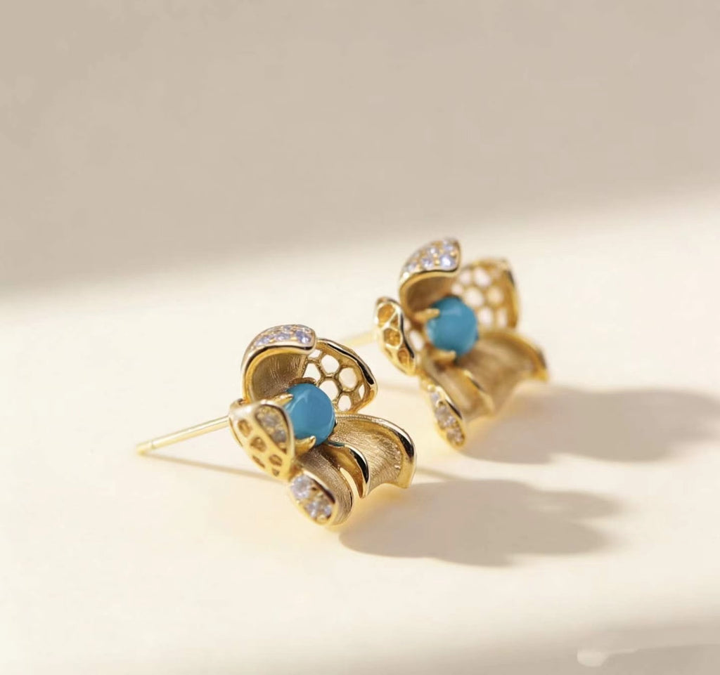 Winter Jasmine S925 turquoise earrings - handcrafted by Wudang artisans | Turquoise Princess