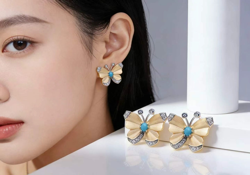 Butterfly Vow S925 turquoise earrings - handcrafted by Wudang artisans | Turquoise Princess
