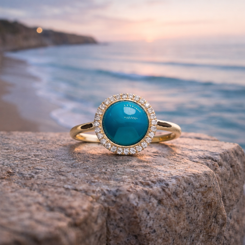 Argentina Alma 18K gold turquoise ring - handcrafted by Wudang artisans | Turquoise Princess