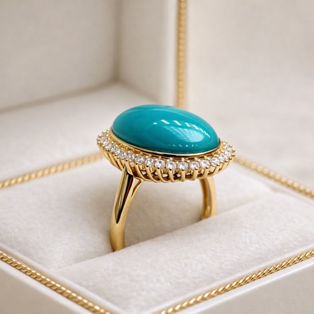 India Asha 18K gold turquoise ring - AI-designed Wudang turquoise jewelry | Turquoise Princess