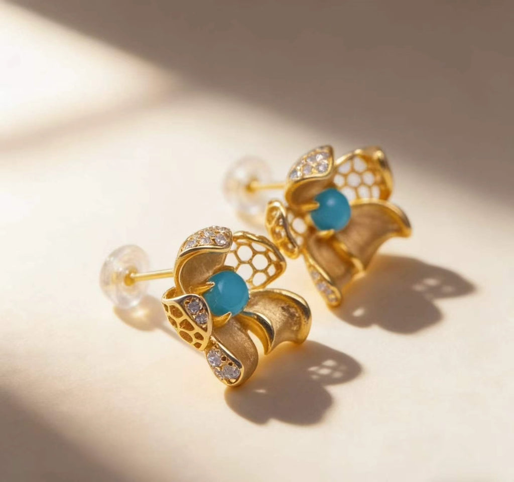Winter Jasmine S925 turquoise earrings - handcrafted by Wudang artisans | Turquoise Princess