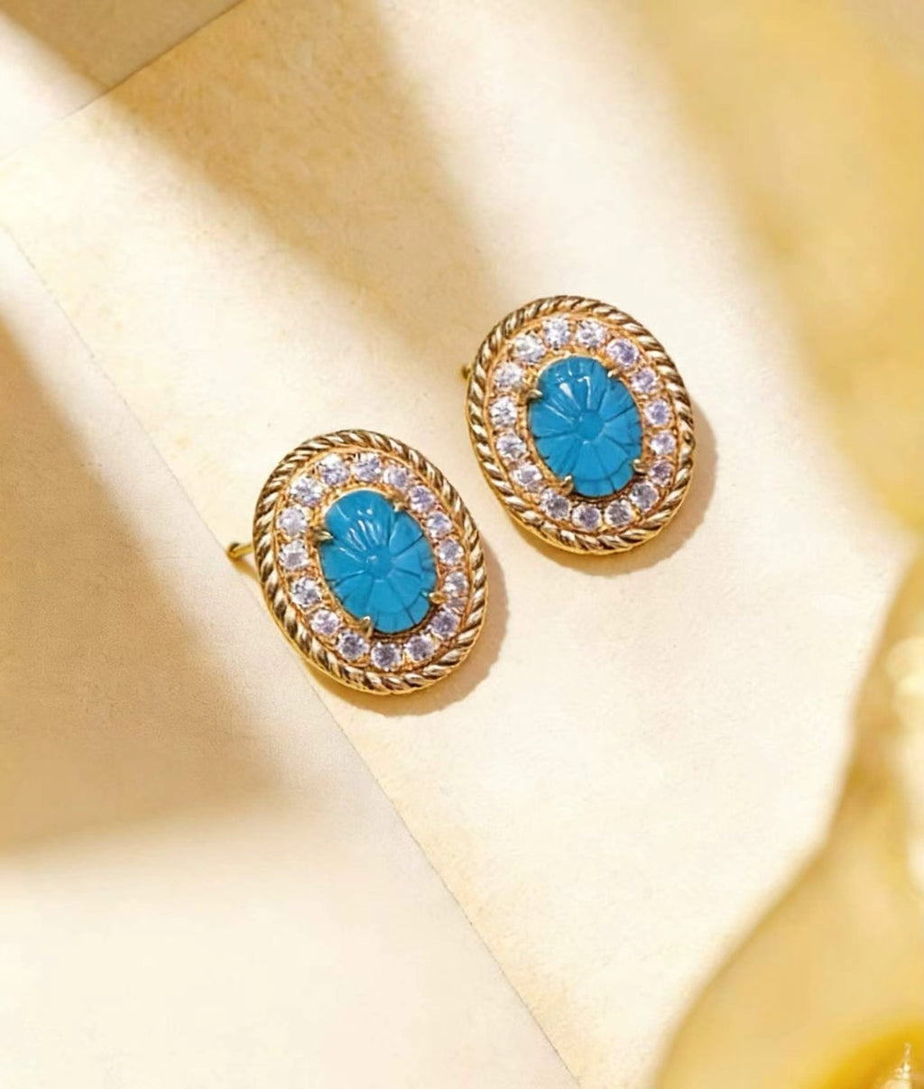 Gesang Flower S925 turquoise earrings - Tibetan inspired Wudang jewelry | Turquoise Princess