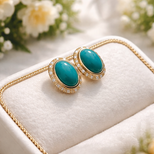 France Éloïse 18K gold turquoise earrings - AI-designed Wudang turquoise | Turquoise Princess