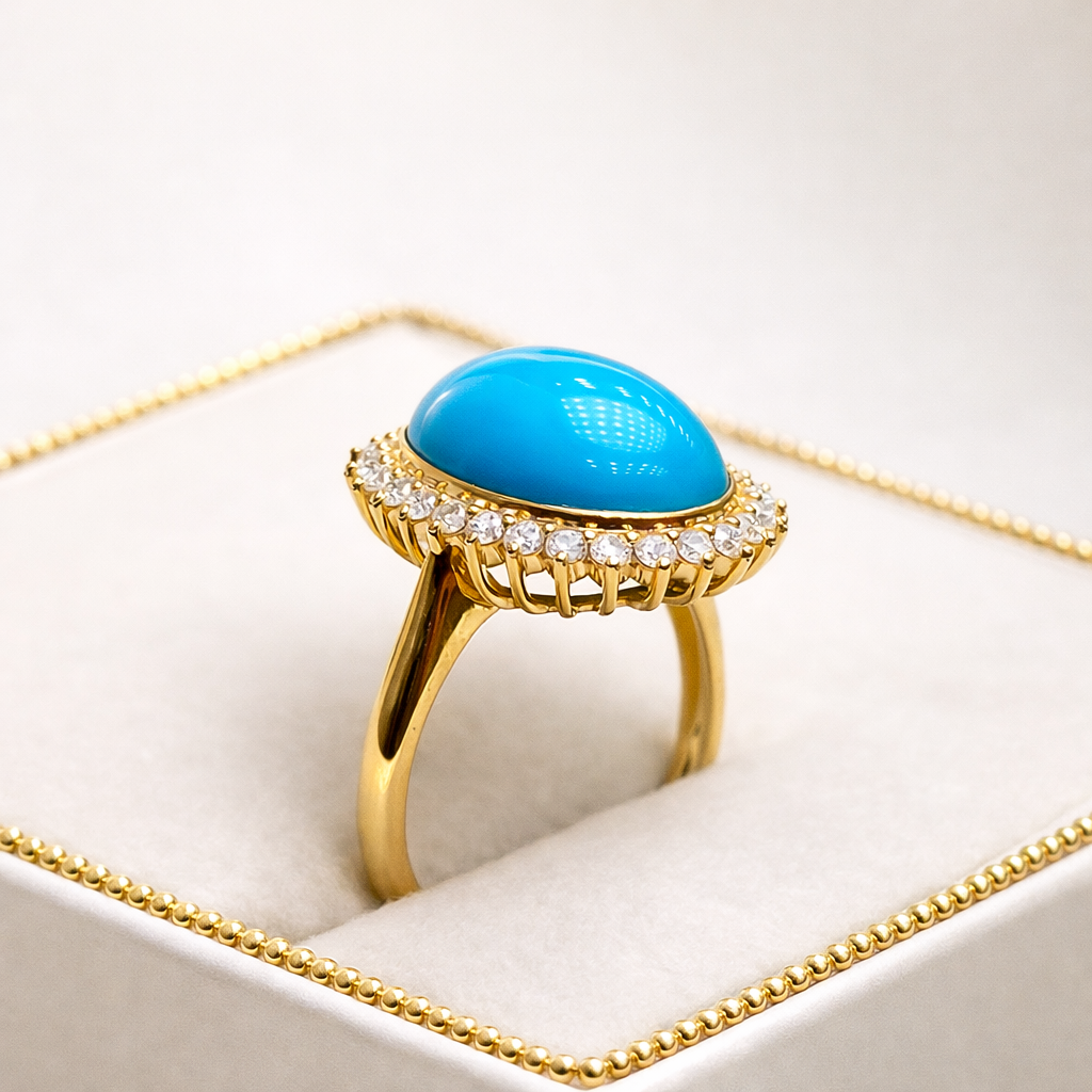 Qatar Lina 18K gold turquoise ring - AI-designed Wudang turquoise jewelry | Turquoise Princess