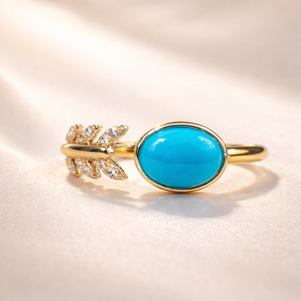 Mermaid Tail 14K gold turquoise ring - handcrafted by Wudang artisans | Turquoise Princess