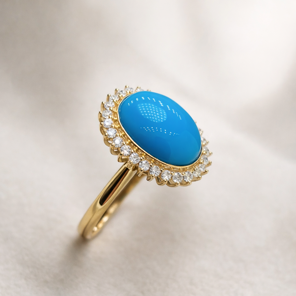 Qatar Lina 18K gold turquoise ring - AI-designed Wudang turquoise jewelry | Turquoise Princess