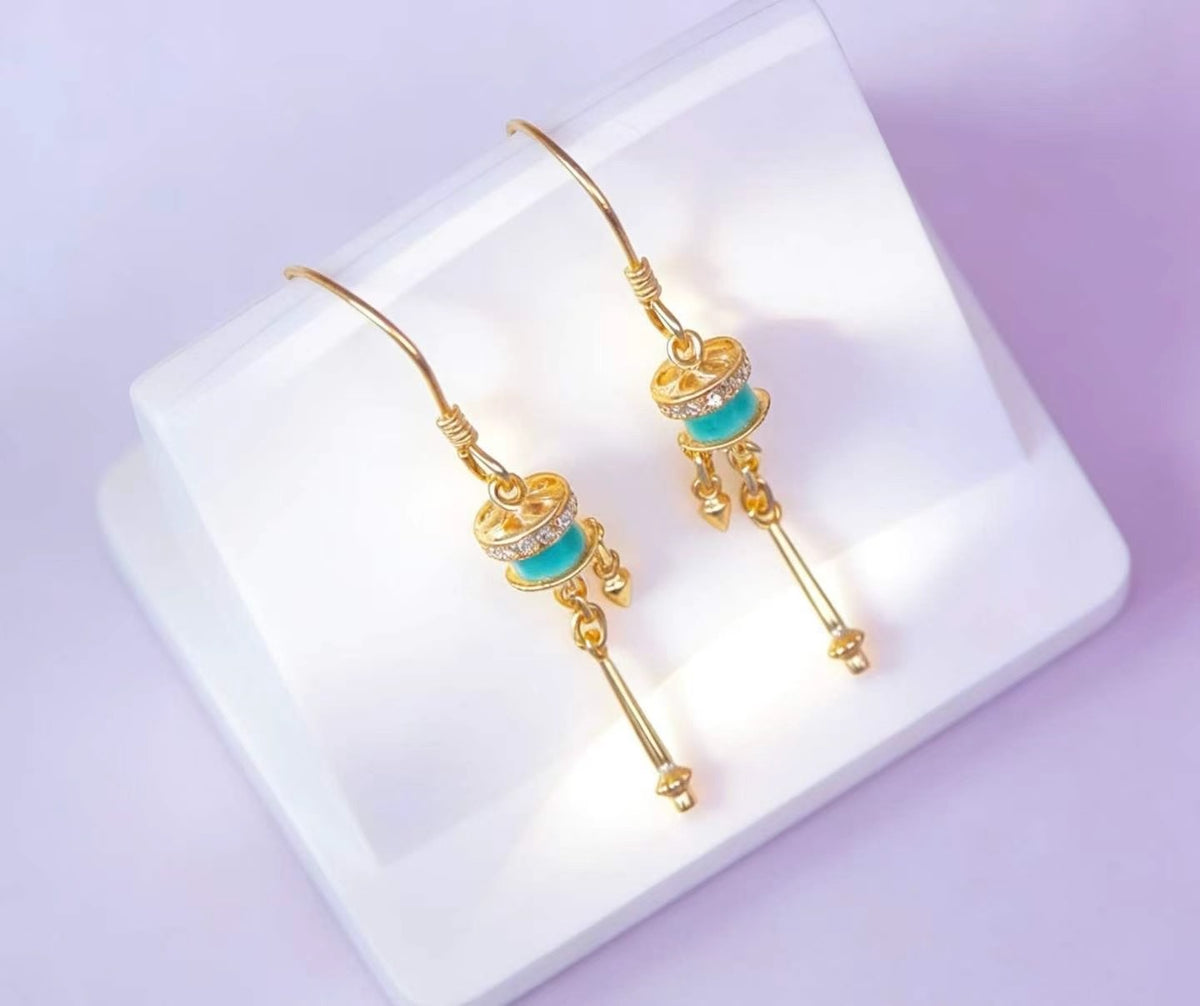 Prayer Wheel S925 turquoise earrings - handcrafted by Wudang artisans | Turquoise Princess
