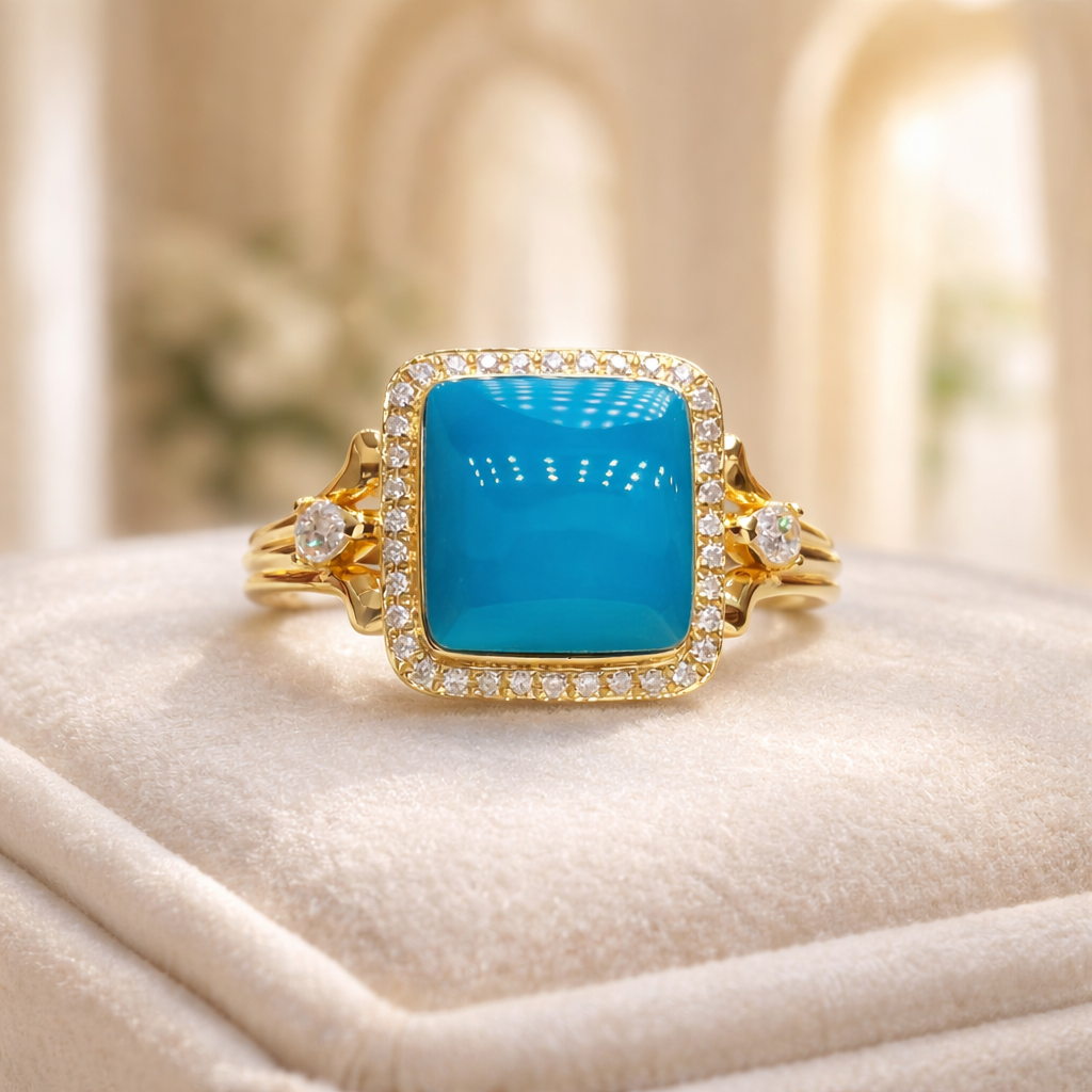 Italy Albera 18K gold turquoise ring - handcrafted by Wudang artisans | Turquoise Princess