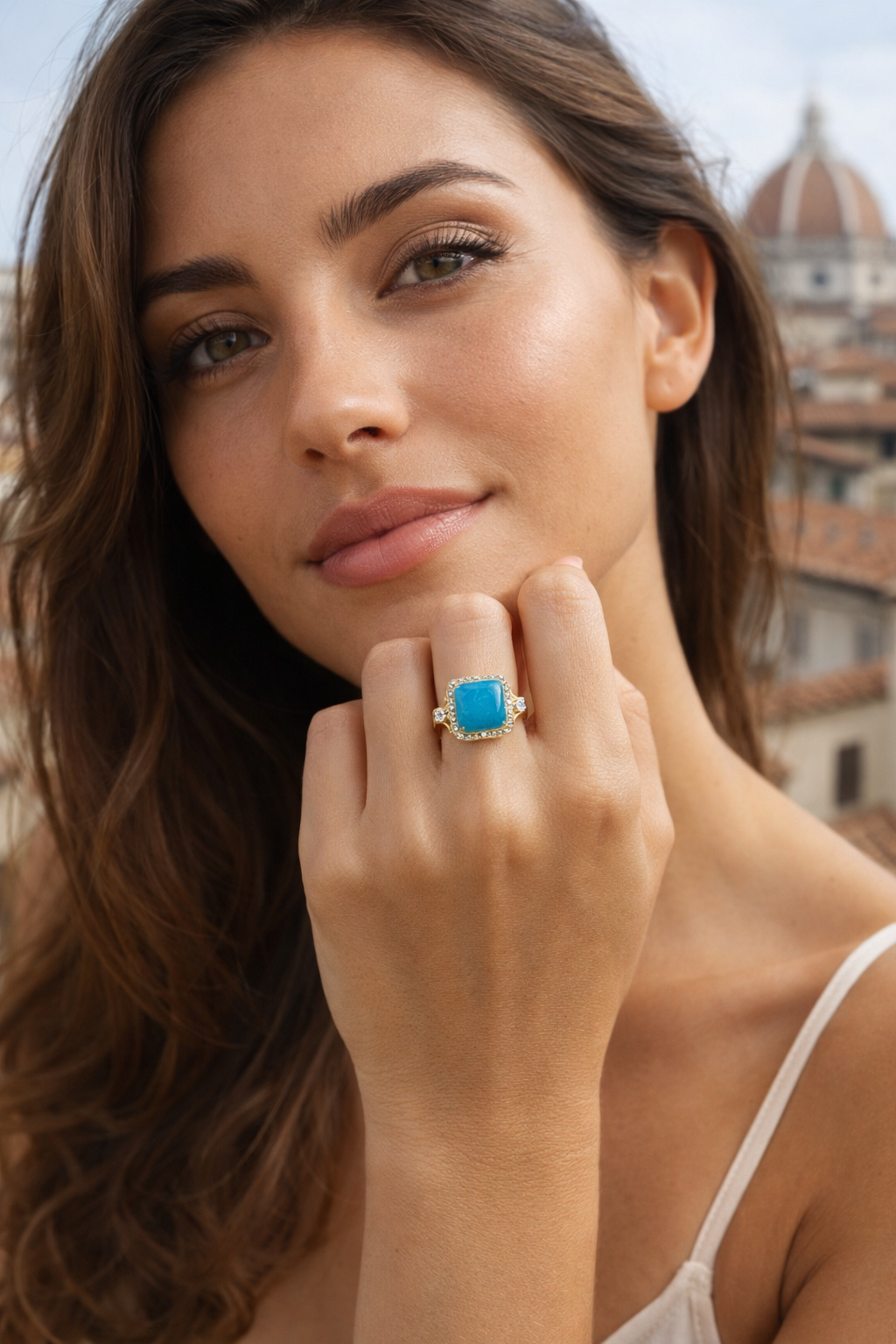 Italy Albera 18K gold turquoise ring - handcrafted by Wudang artisans | Turquoise Princess