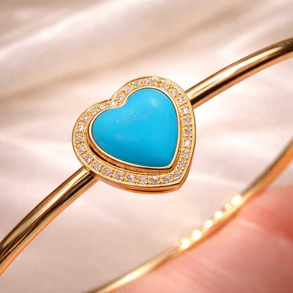 Surrounded by Love 18K gold turquoise bracelet - handcrafted by Wudang artisans | Turquoise Princess