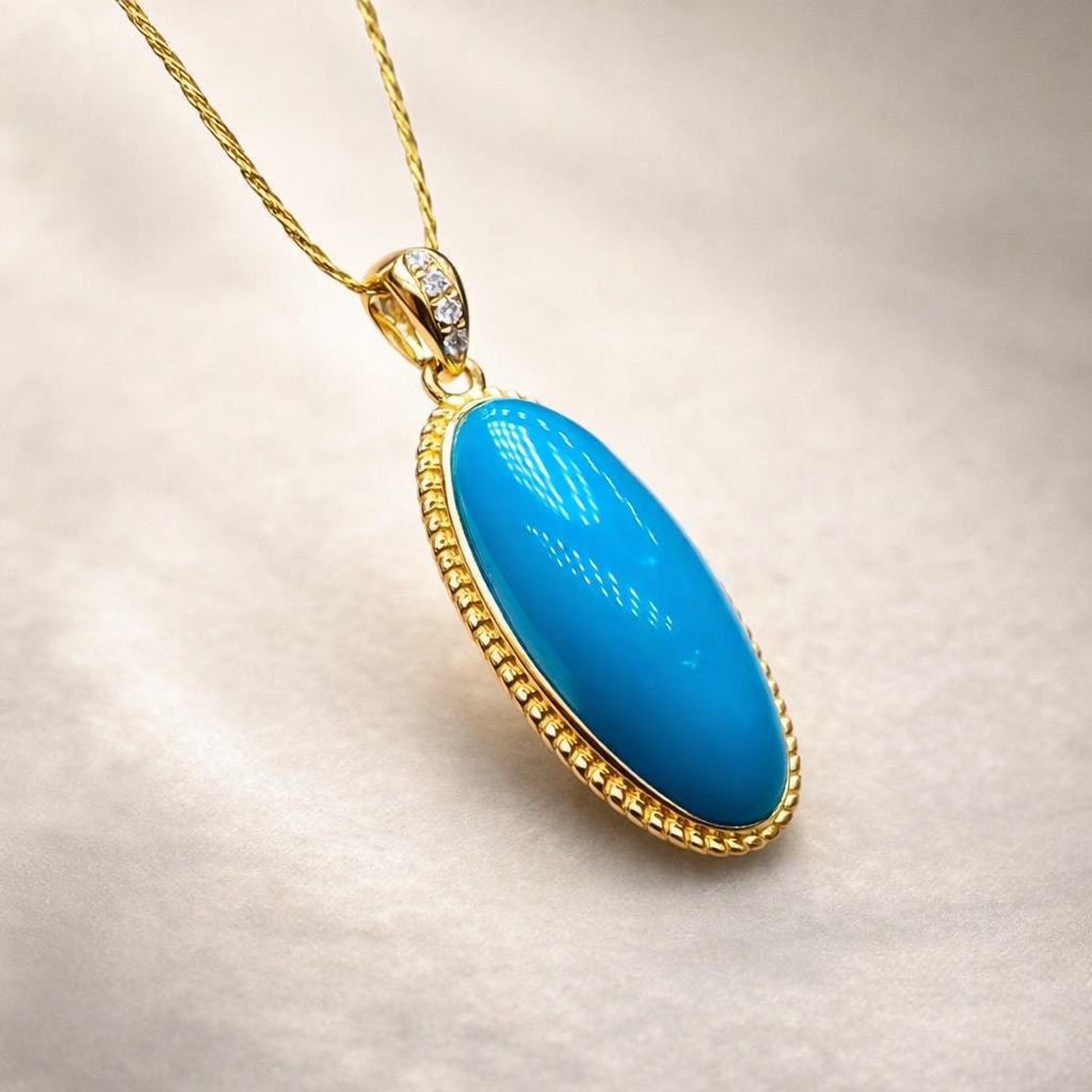 Korea Hana 18K gold turquoise pendant - handcrafted by Wudang artisans | Turquoise Princess