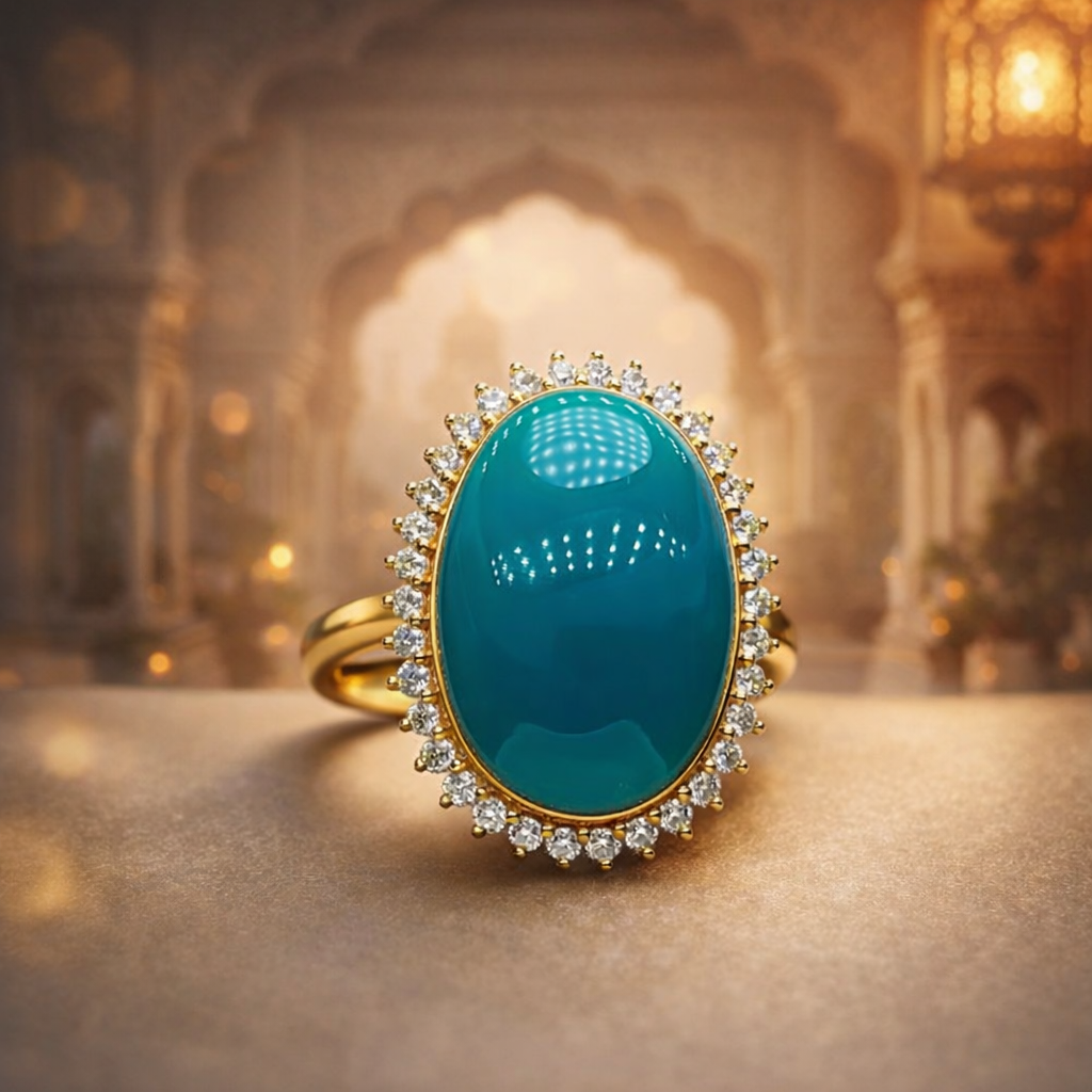 India Asha 18K gold turquoise ring - AI-designed Wudang turquoise jewelry | Turquoise Princess