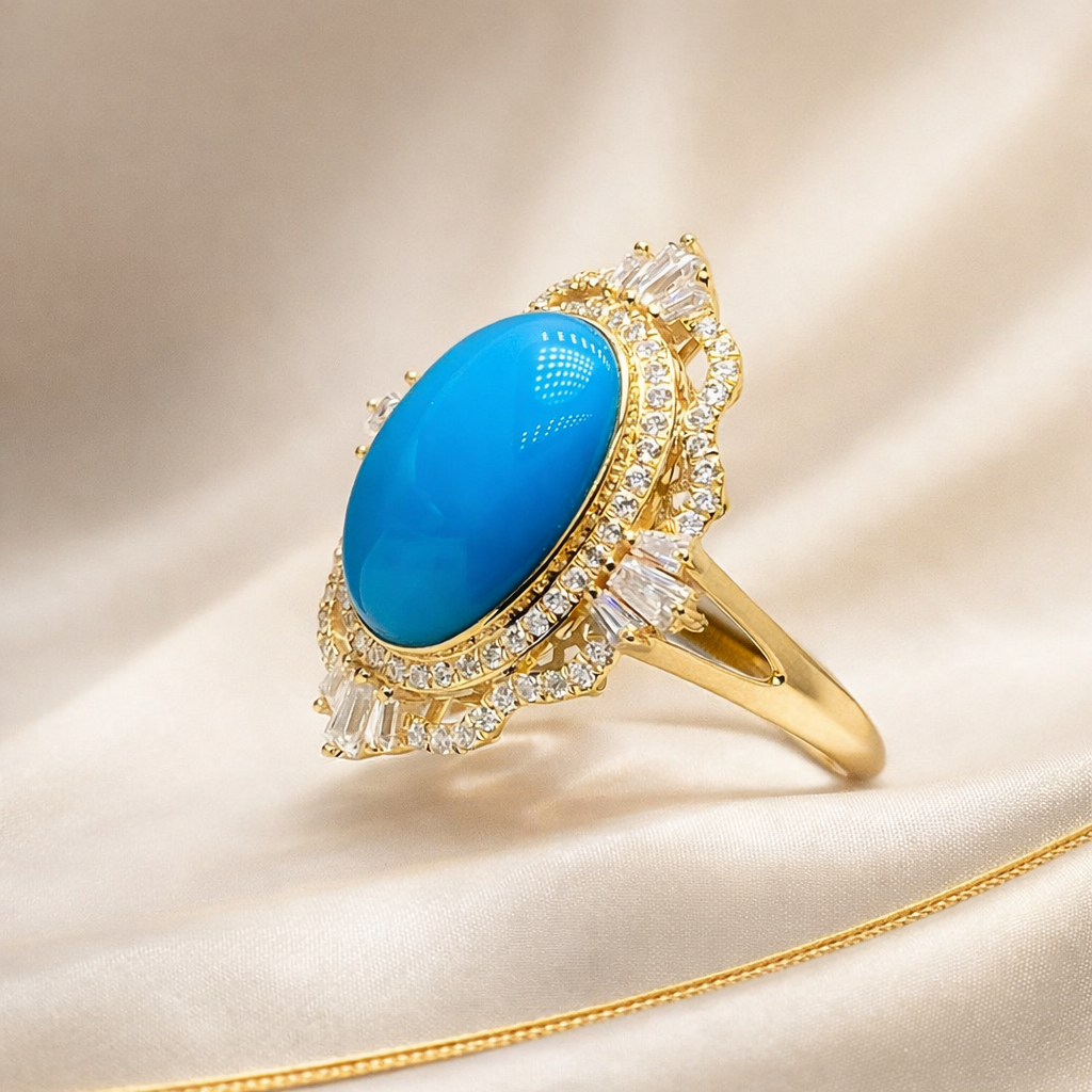 Thailand Lalin 18K gold turquoise ring - handcrafted by Wudang artisans | Turquoise Princess