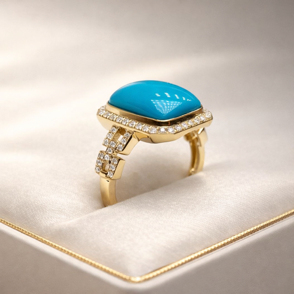 UK Eleanor 18K gold turquoise ring - AI-designed Wudang turquoise jewelry | Turquoise Princess
