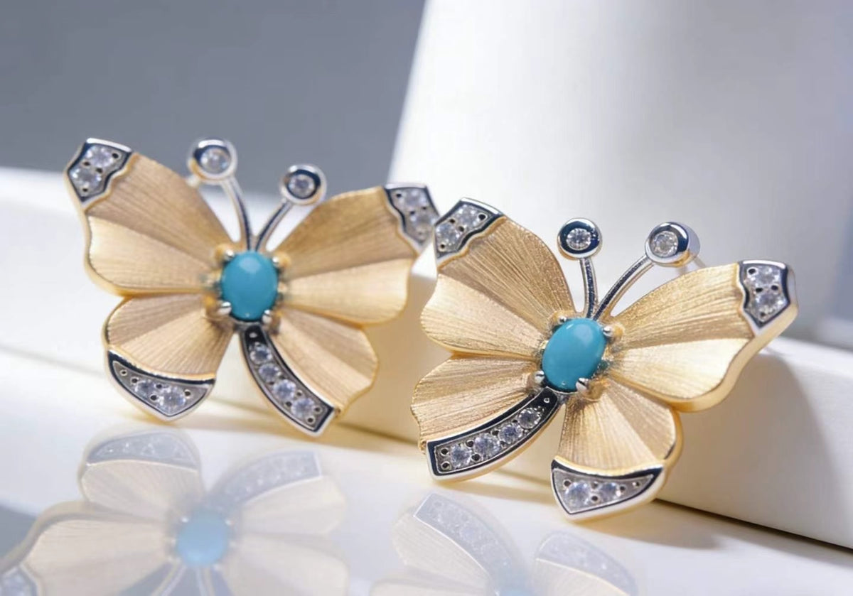 Butterfly Vow S925 turquoise earrings - handcrafted by Wudang artisans | Turquoise Princess