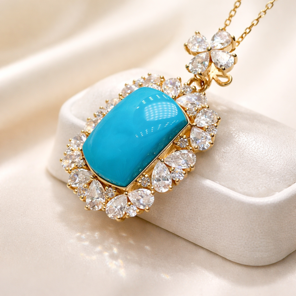 Reverie No.1 18K gold turquoise pendant - AI-designed Wudang jewelry | Turquoise Princess