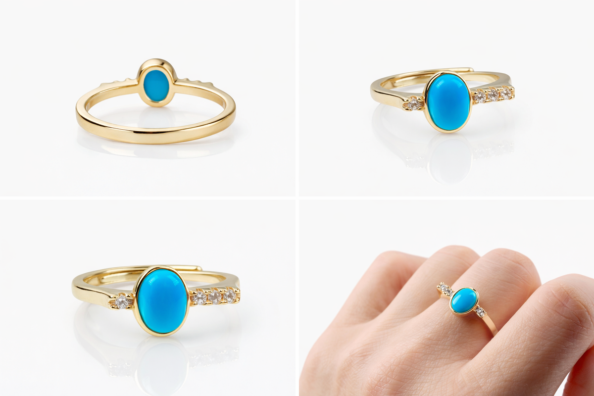 Blue Core 14K gold turquoise ring - AI-designed Wudang turquoise | Turquoise Princess