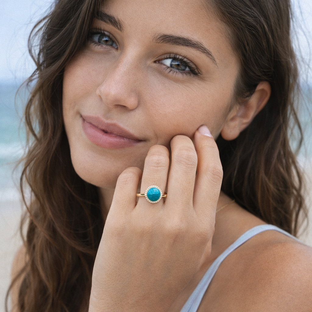 Argentina Alma 18K gold turquoise ring - handcrafted by Wudang artisans | Turquoise Princess