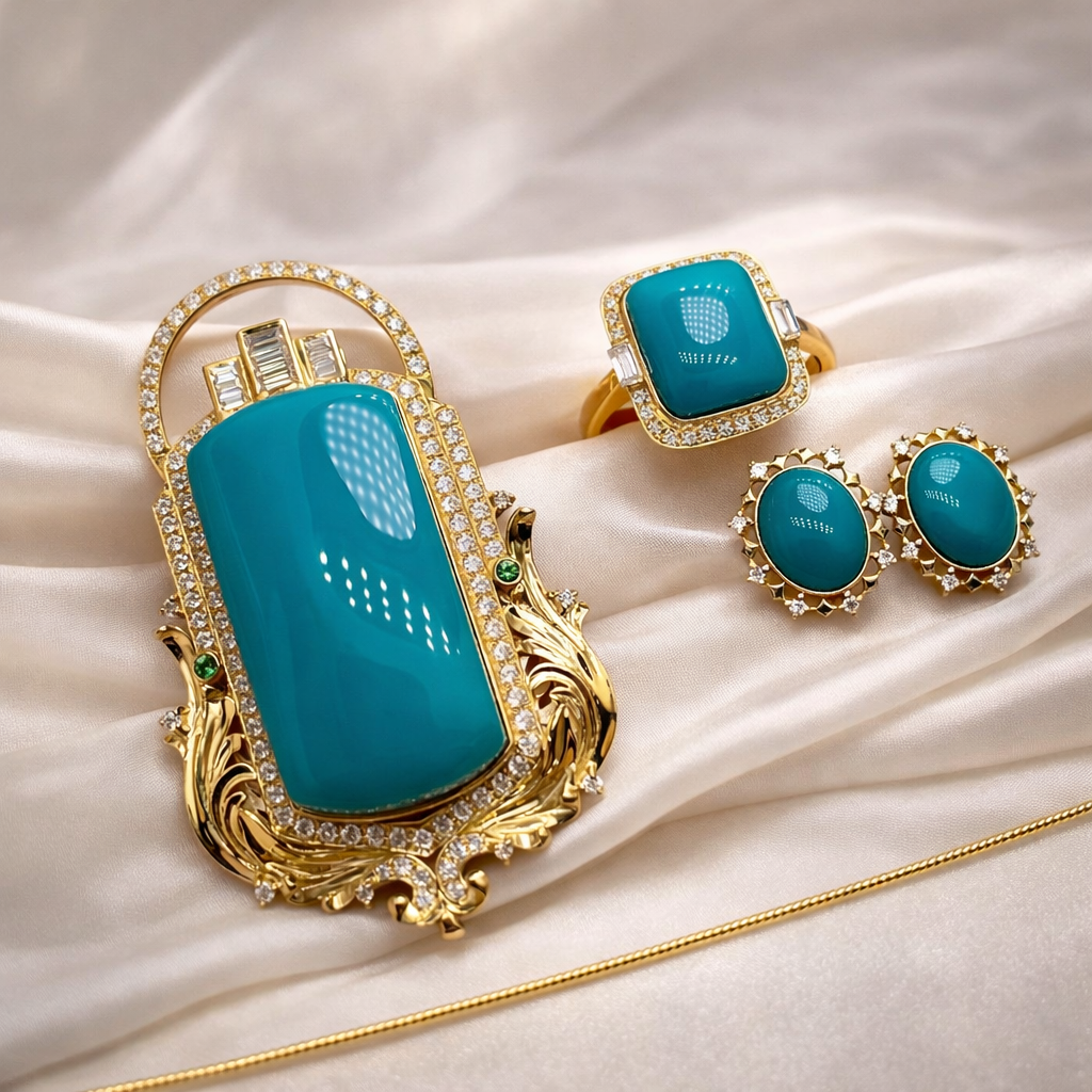 Egypt Amara 18K gold turquoise jewelry set - handcrafted by Wudang artisans | Turquoise Princess
