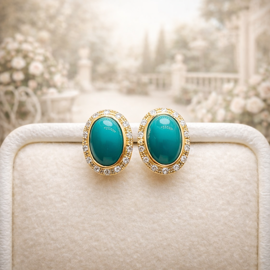 France Éloïse 18K gold turquoise earrings - AI-designed Wudang turquoise | Turquoise Princess