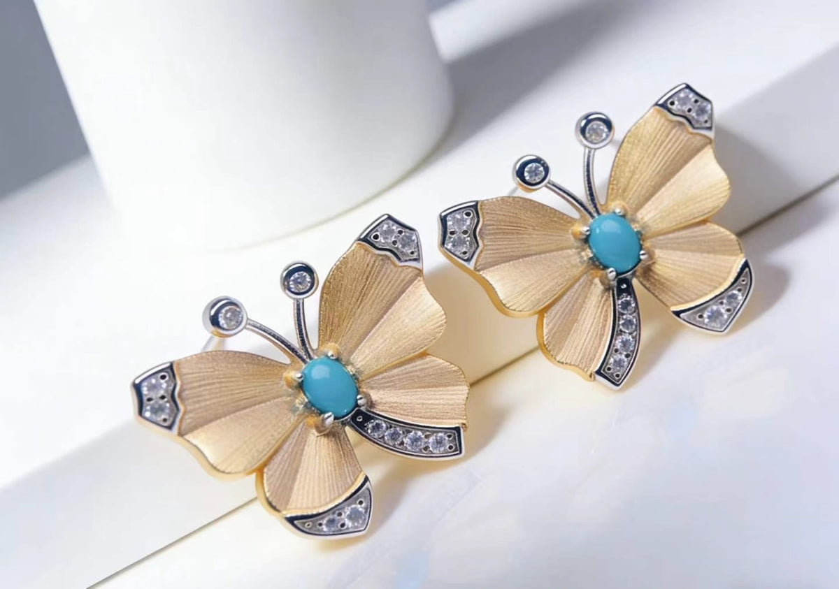 Butterfly Vow S925 turquoise earrings - handcrafted by Wudang artisans | Turquoise Princess