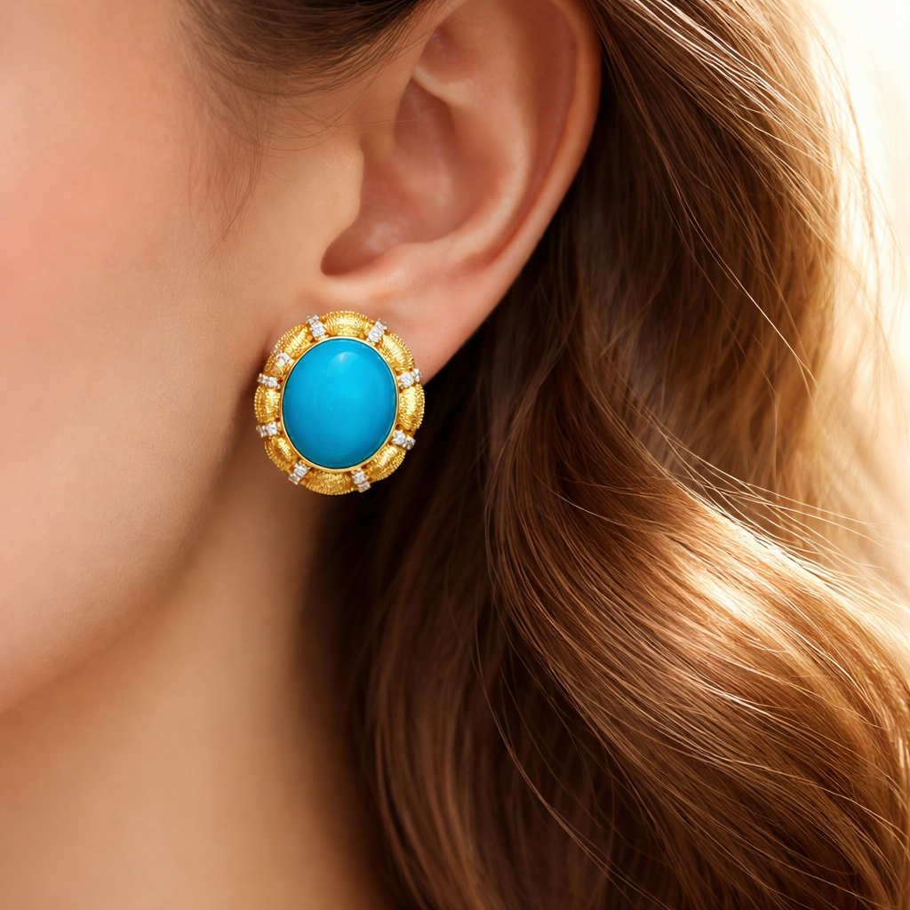 Quantum Seed 18K gold turquoise earrings - AI-designed Wudang jewelry | Turquoise Princess