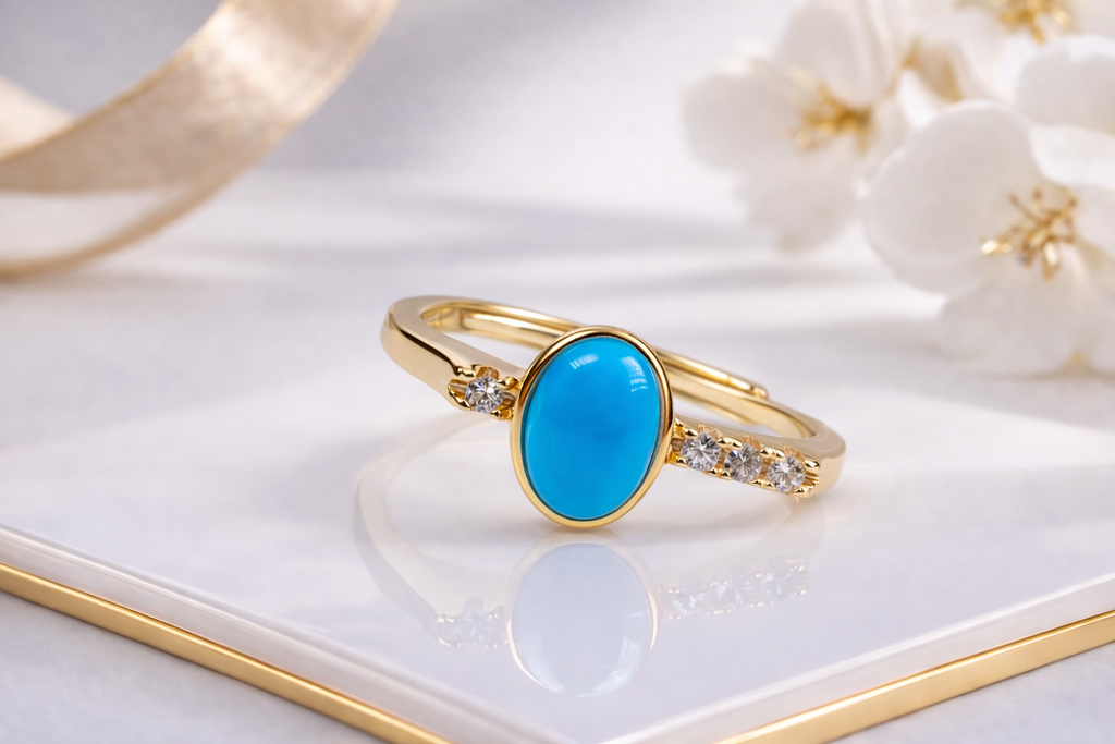 Blue Core 14K gold turquoise ring - AI-designed Wudang turquoise | Turquoise Princess