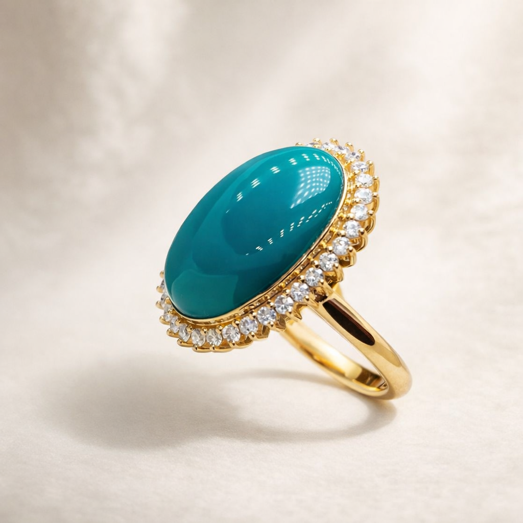 India Asha 18K gold turquoise ring - AI-designed Wudang turquoise jewelry | Turquoise Princess
