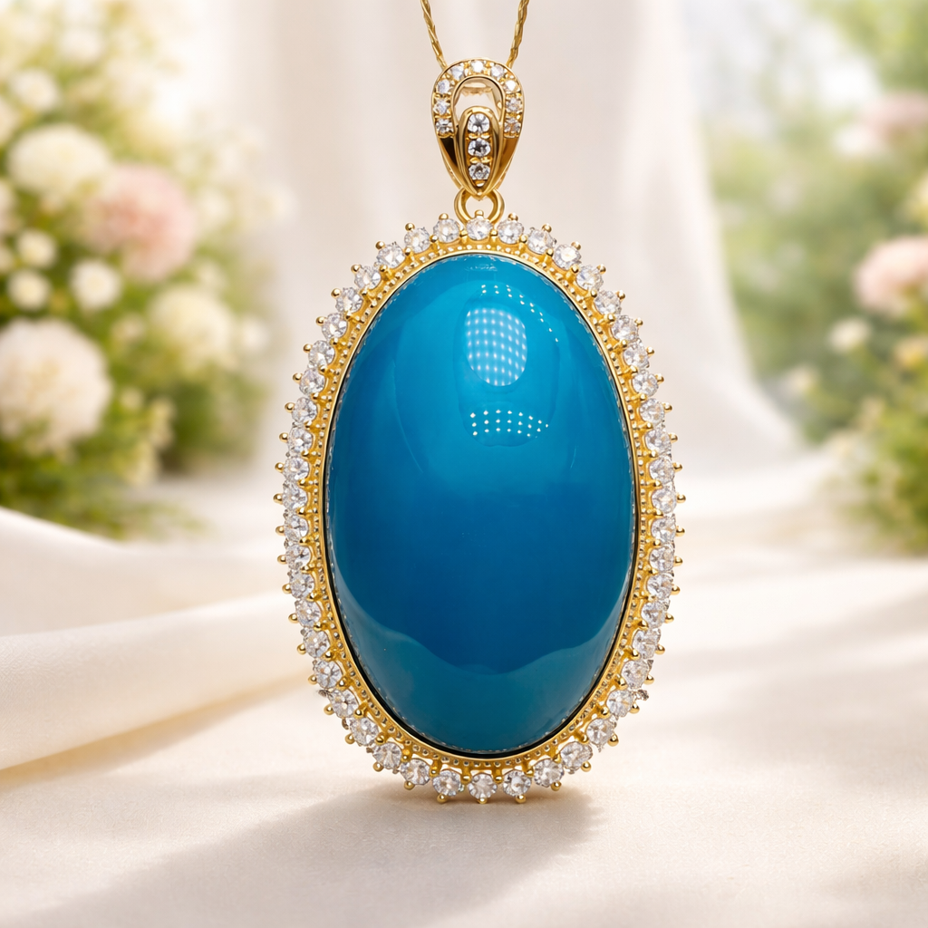 Secret Eden 18K gold turquoise pendant - handcrafted by Wudang artisans | Turquoise Princess