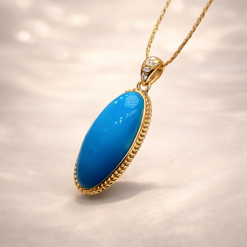 Korea Hana 18K gold turquoise pendant - handcrafted by Wudang artisans | Turquoise Princess