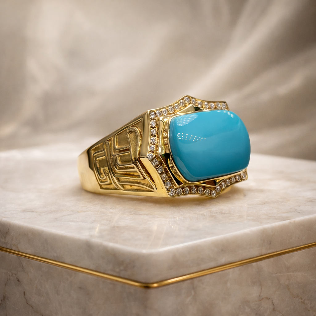 Persian Warlord 18K gold turquoise ring - AI-designed Wudang turquoise | Turquoise Princess