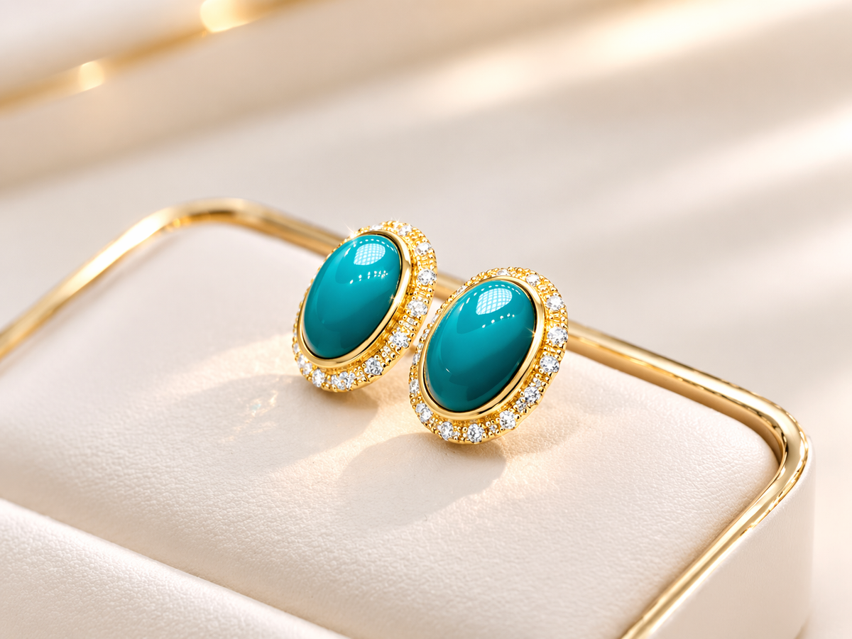 France Éloïse 18K gold turquoise earrings - AI-designed Wudang turquoise | Turquoise Princess