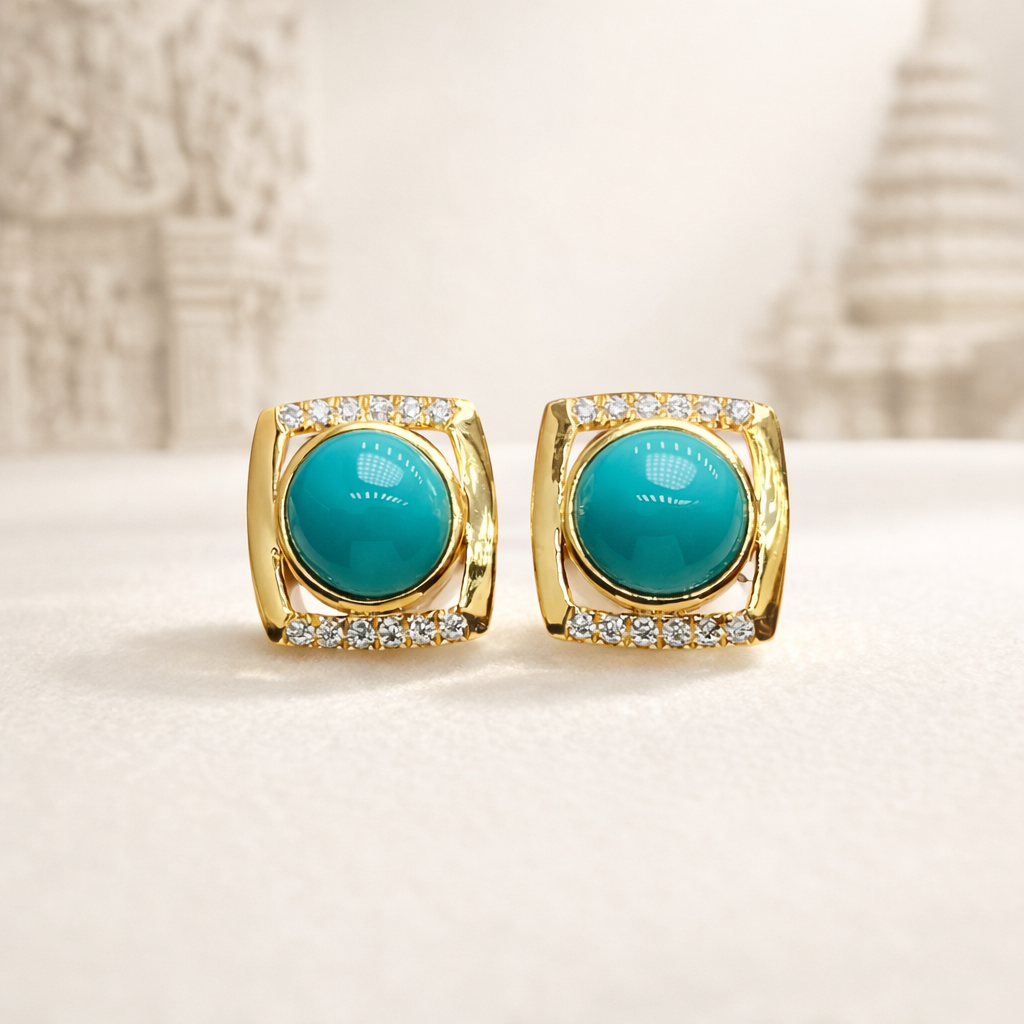 Cambodia Dara 18K gold turquoise earrings - AI-designed Wudang turquoise | Turquoise Princess