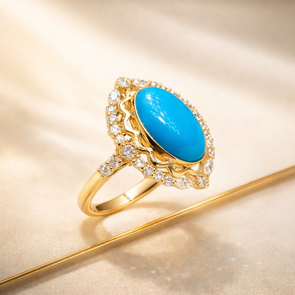 Ripple Glow 18K gold turquoise ring - AI-designed Wudang turquoise | Turquoise Princess