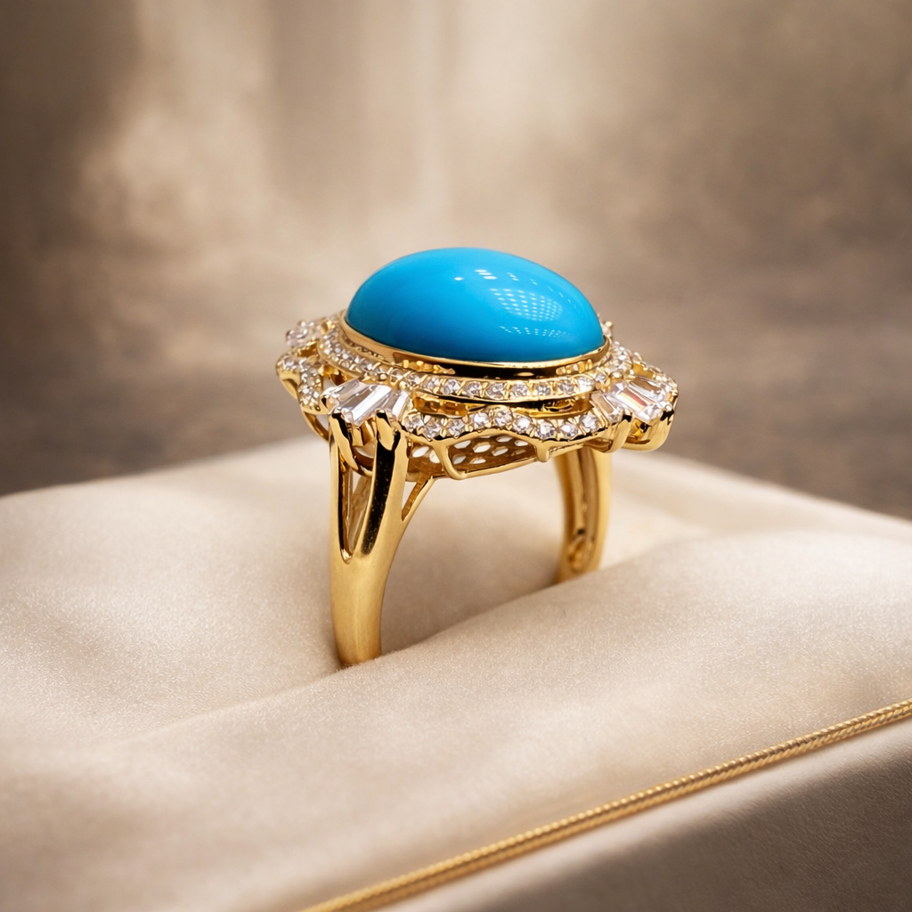 Thailand Lalin 18K gold turquoise ring - handcrafted by Wudang artisans | Turquoise Princess