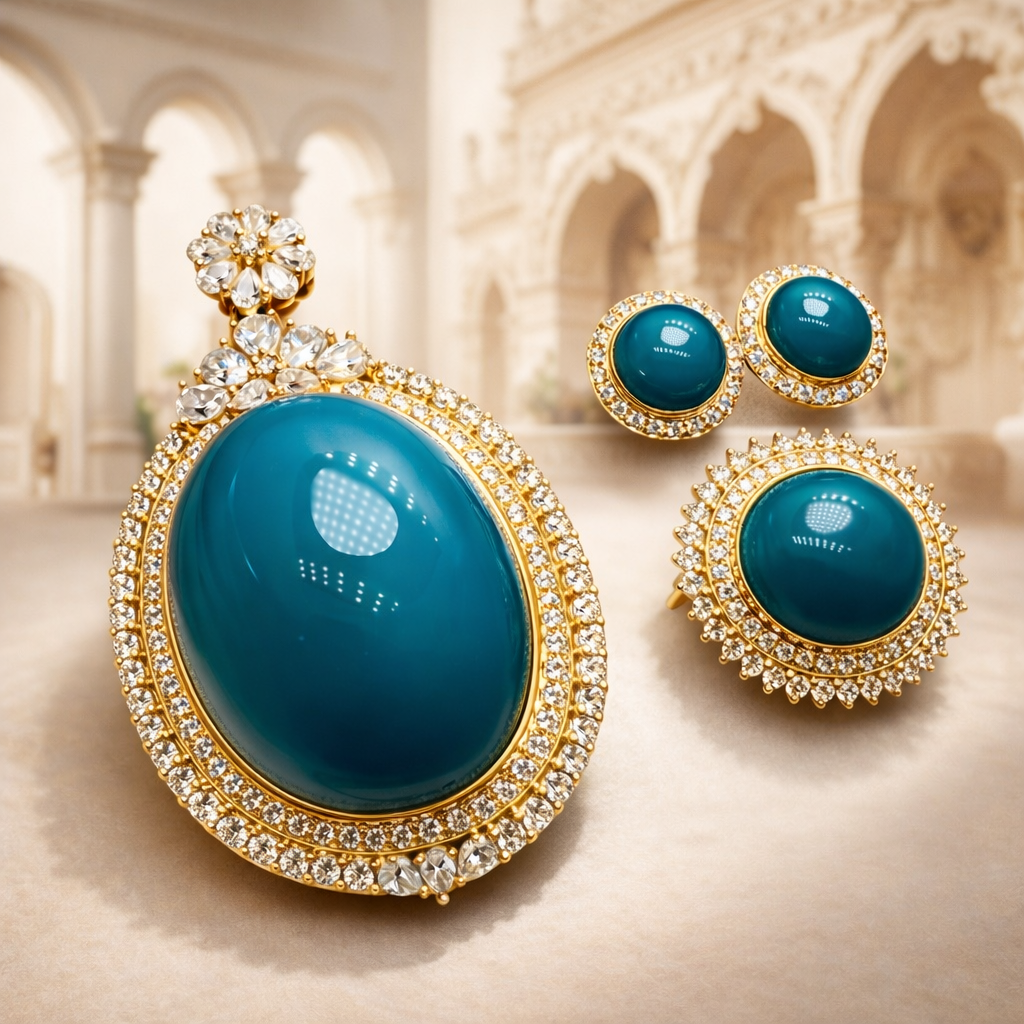 Spain Azul 18K gold turquoise jewelry set - AI-designed Wudang turquoise | Turquoise Princess