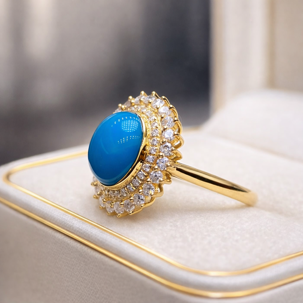 Algorithm Halo 18K gold turquoise ring - AI-designed Wudang turquoise | Turquoise Princess