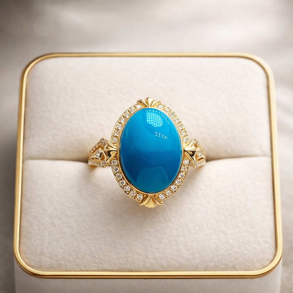 Neural Crown 18K gold turquoise ring - AI-designed Wudang turquoise | Turquoise Princess