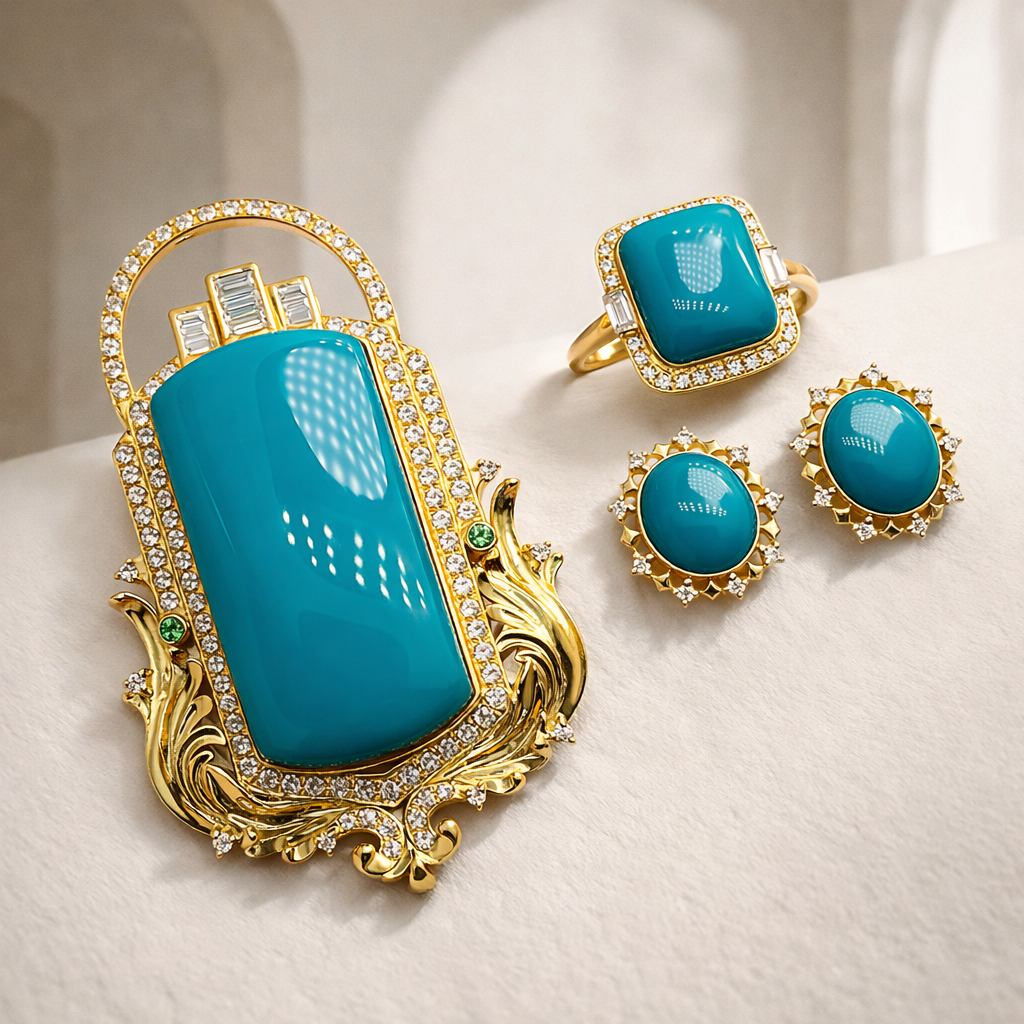 Egypt Amara 18K gold turquoise jewelry set - handcrafted by Wudang artisans | Turquoise Princess