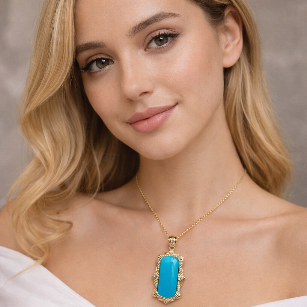 Australia Aria 18K gold turquoise pendant - handcrafted by Wudang artisans | Turquoise Princess