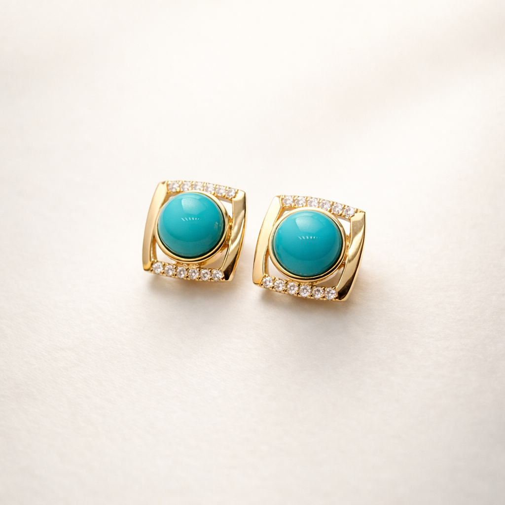 Cambodia Dara 18K gold turquoise earrings - AI-designed Wudang turquoise | Turquoise Princess
