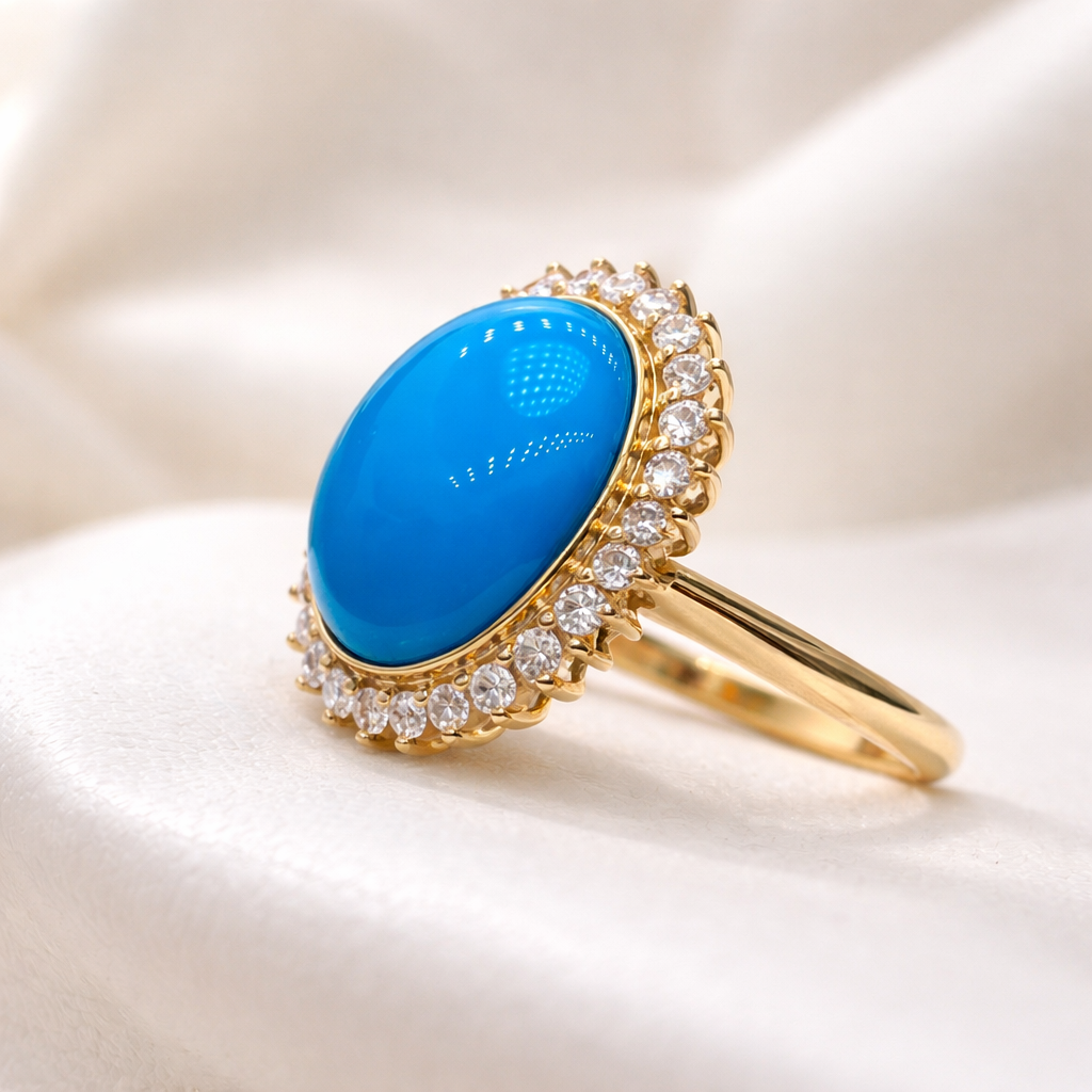 Qatar Lina 18K gold turquoise ring - AI-designed Wudang turquoise jewelry | Turquoise Princess