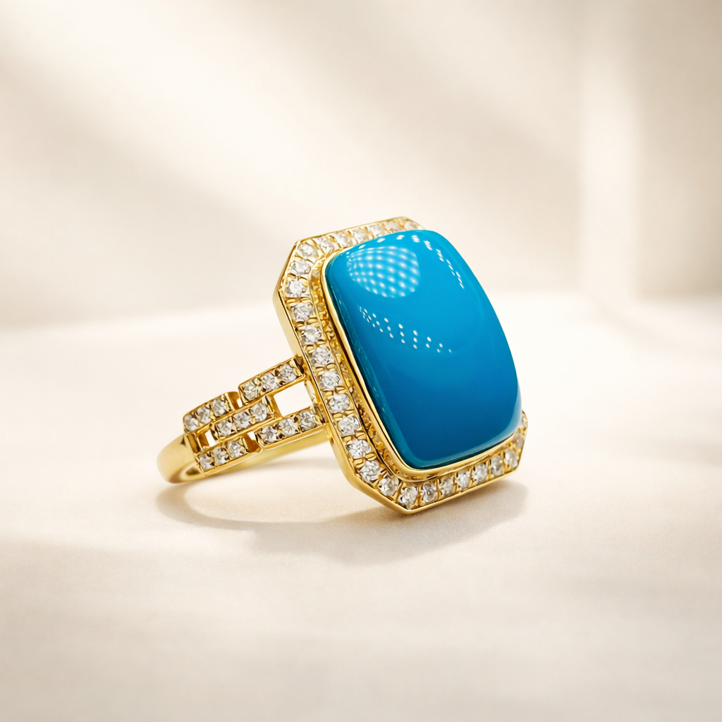 UK Eleanor 18K gold turquoise ring - AI-designed Wudang turquoise jewelry | Turquoise Princess