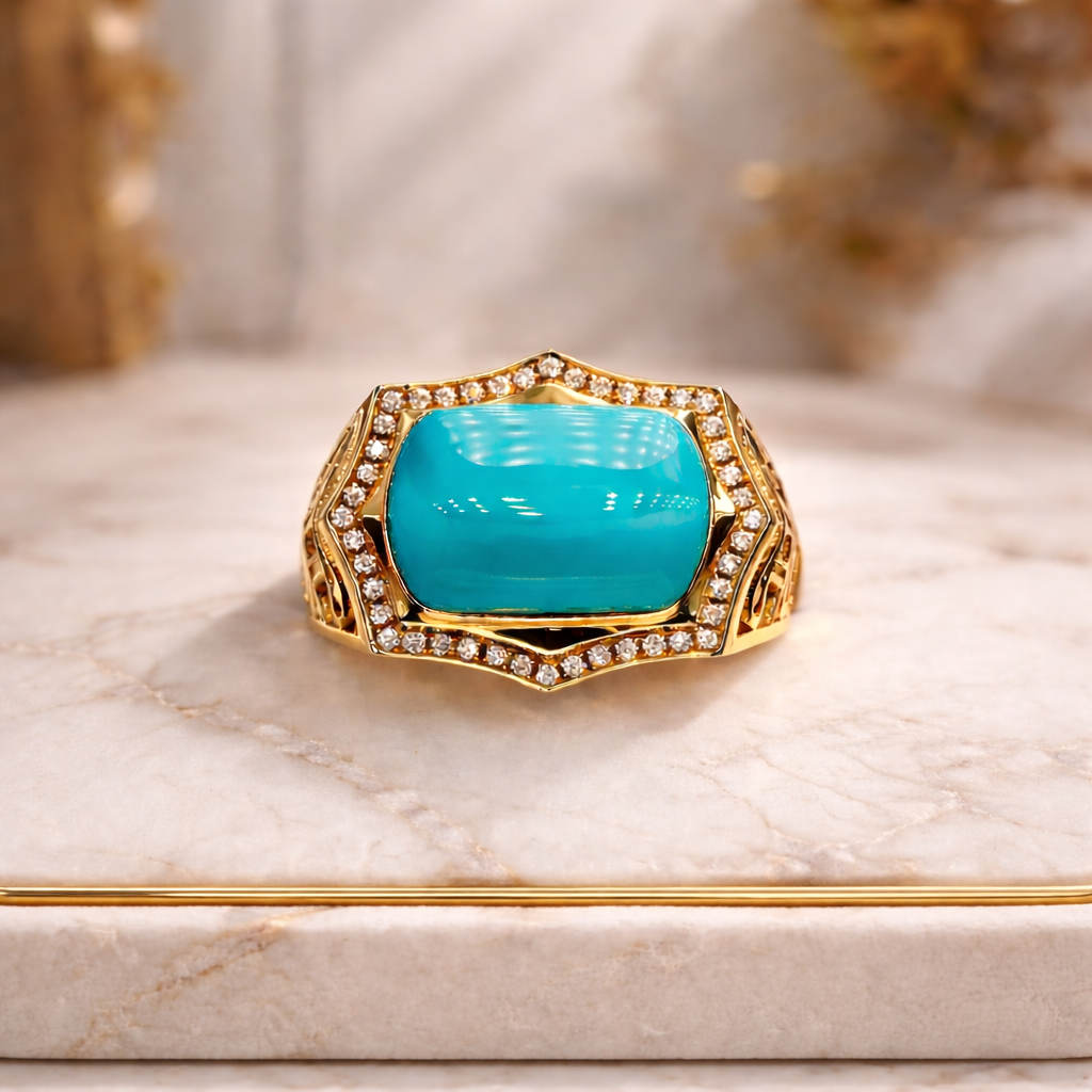 Persian Warlord 18K gold turquoise ring - AI-designed Wudang turquoise | Turquoise Princess