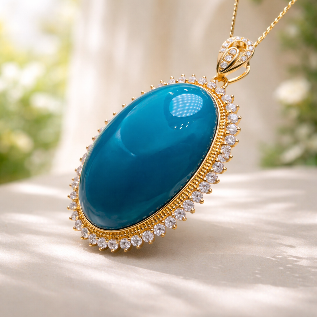 Secret Eden 18K gold turquoise pendant - handcrafted by Wudang artisans | Turquoise Princess