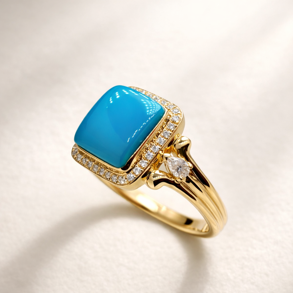 Italy Albera 18K gold turquoise ring - handcrafted by Wudang artisans | Turquoise Princess