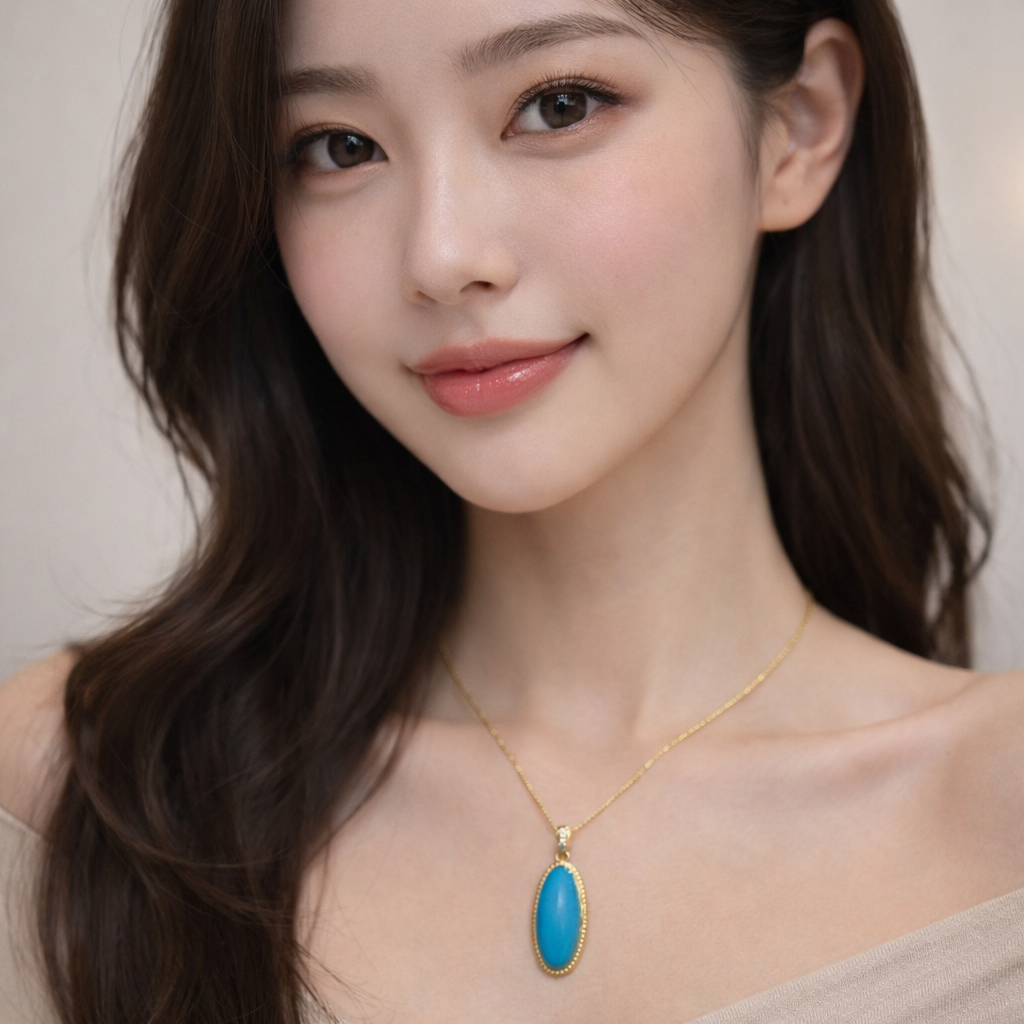 Korea Hana 18K gold turquoise pendant - handcrafted by Wudang artisans | Turquoise Princess