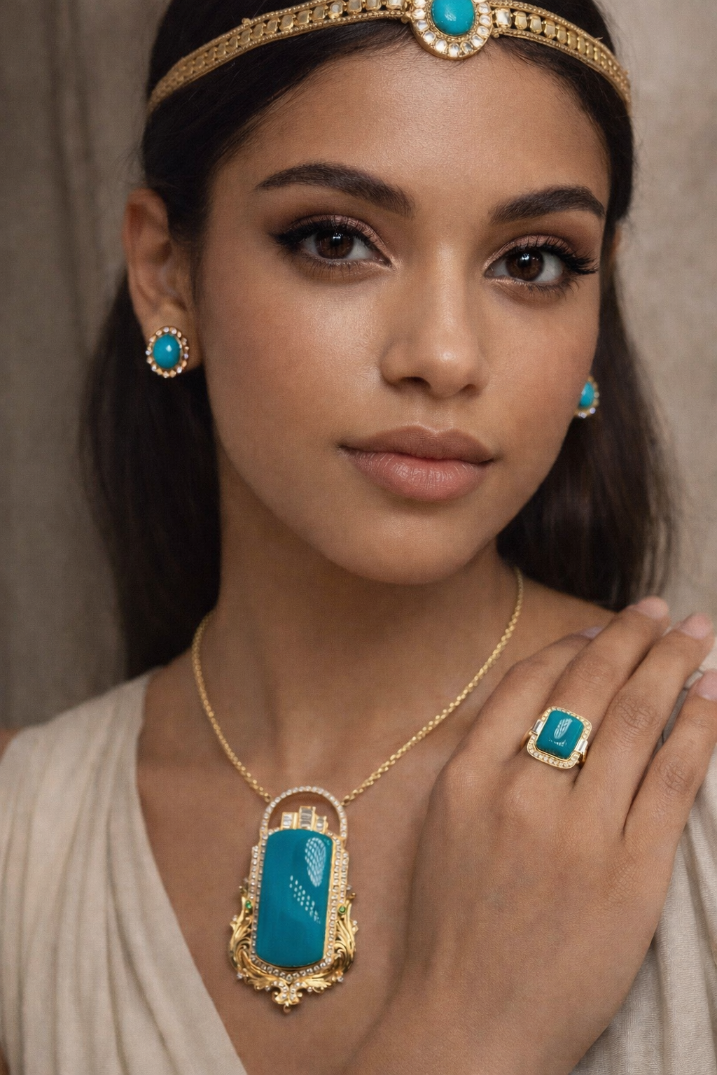 Egypt Amara 18K gold turquoise jewelry set - handcrafted by Wudang artisans | Turquoise Princess