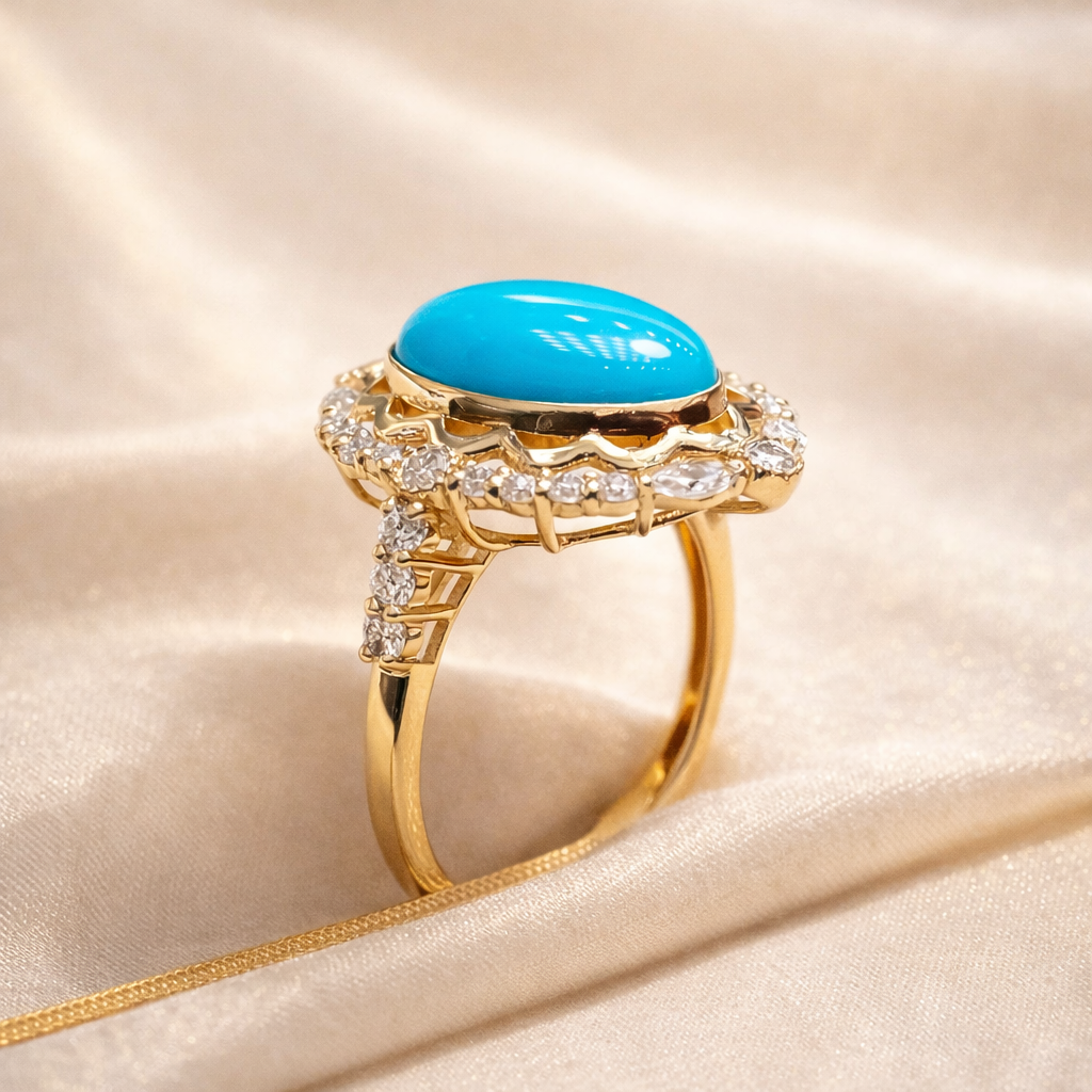 Ripple Glow 18K gold turquoise ring - AI-designed Wudang turquoise | Turquoise Princess